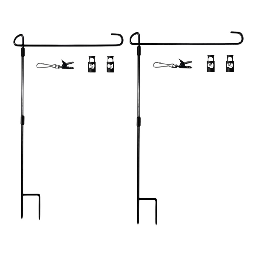 Lot (2) Garden Flag Stand-Holder-Pole Garden Flag Stopper & Anti-Wind Clip Black